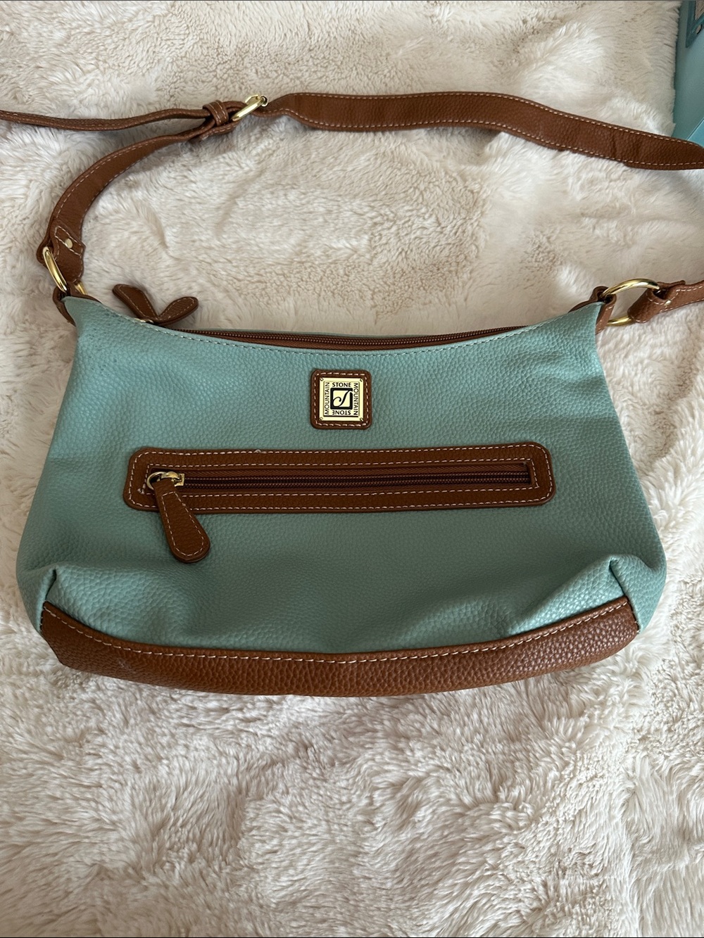 Stone Mountain Accessories Mint Green and Brown Leather-Trim Shoulder Bag